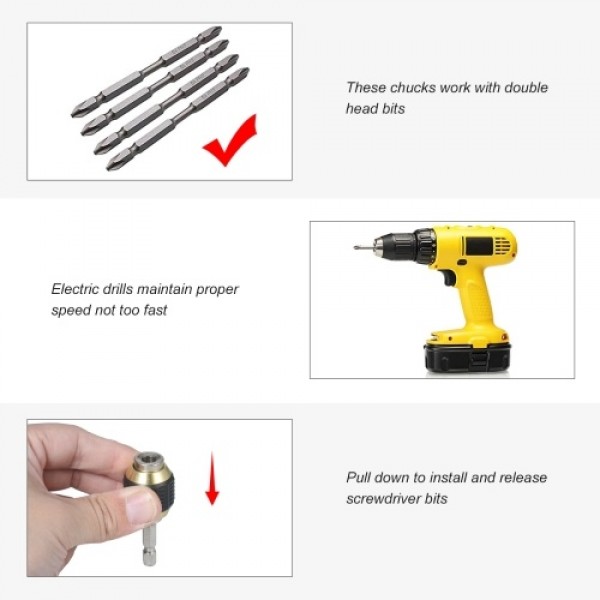 1/4 Hex Shank Quick Release Electric Drill Auto Lock Screwdriver Bit Holder 60mm Quick Change Shank Tool for Screws Nuts Drill D