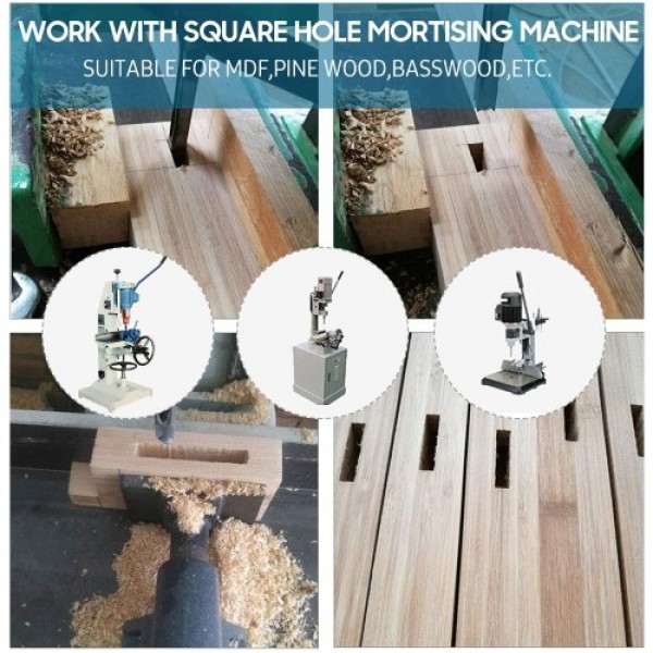 7pcs Square Hole Drill Bit Woodworking Hole Saw Mortising Chisel Steel Drill Bits Set 1/4 inch, 5/16 inch, 3/8 inch, 2/5 inch, 1