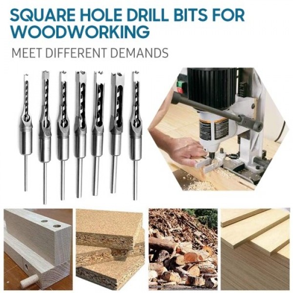 7pcs Square Hole Drill Bit Woodworking Hole Saw Mo...