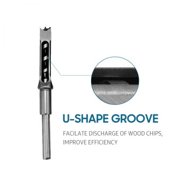 7pcs Square Hole Drill Bit Woodworking Hole Saw Mortising Chisel Steel Drill Bits Set 1/4 inch, 5/16 inch, 3/8 inch, 2/5 inch, 1