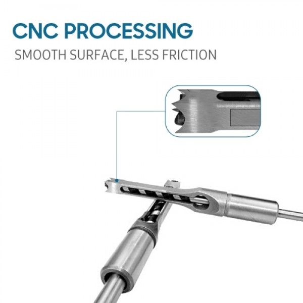 7pcs Square Hole Drill Bit Woodworking Hole Saw Mortising Chisel Steel Drill Bits Set 1/4 inch, 5/16 inch, 3/8 inch, 2/5 inch, 1