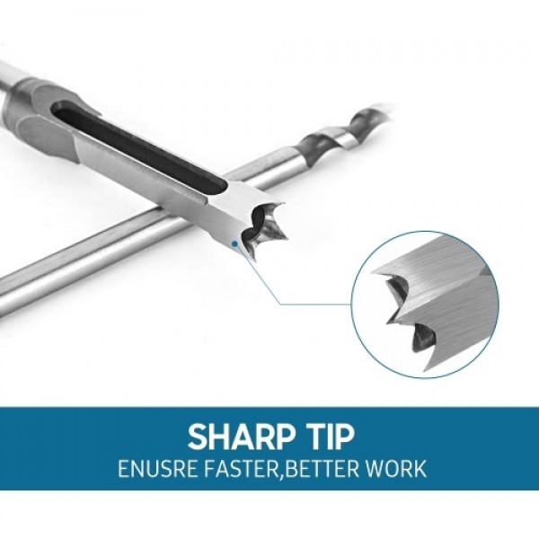 7pcs Square Hole Drill Bit Woodworking Hole Saw Mortising Chisel Steel Drill Bits Set 1/4 inch, 5/16 inch, 3/8 inch, 2/5 inch, 1