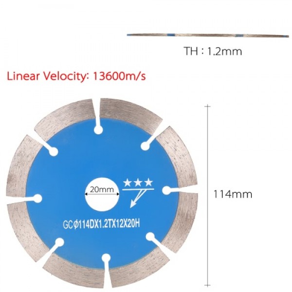 114*1.8*20mm Dry Cutting Segmented Diamond Saw Blade with Cooling Holes 20mm Inner Diameter Stone Cutting For Angle Grinder Arch