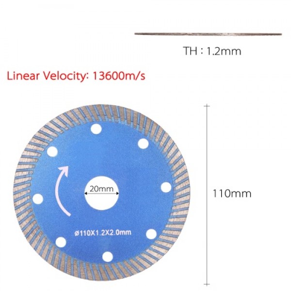 110*1.2*20mm Diamond Cutting Disc Saw Blade Continuous Turbo Diamond Blade with 8 Cooling Holes 20mm Inner Diameter Microlite In