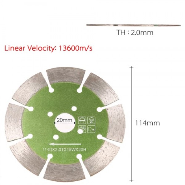 114*2.0*20mm Dry Cutting Segmented Diamond Saw Blade with Cooling Holes 20mm Inner Diameter Marble Granite Tile Incising For Ang