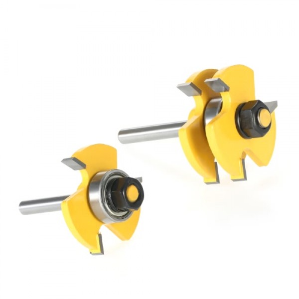 2PCS 3/4" Stock 1/4" Shank Tongue &amp; Groove Router Bit Set 3 Teeth T-shape Wood Milling Cutter For Woodworking Tools