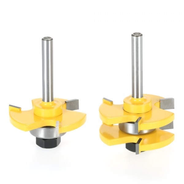 2PCS 3/4" Stock 1/4" Shank Tongue &amp; Groove Router Bit Set 3 Teeth T-shape Wood Milling Cutter For Woodworking Tools