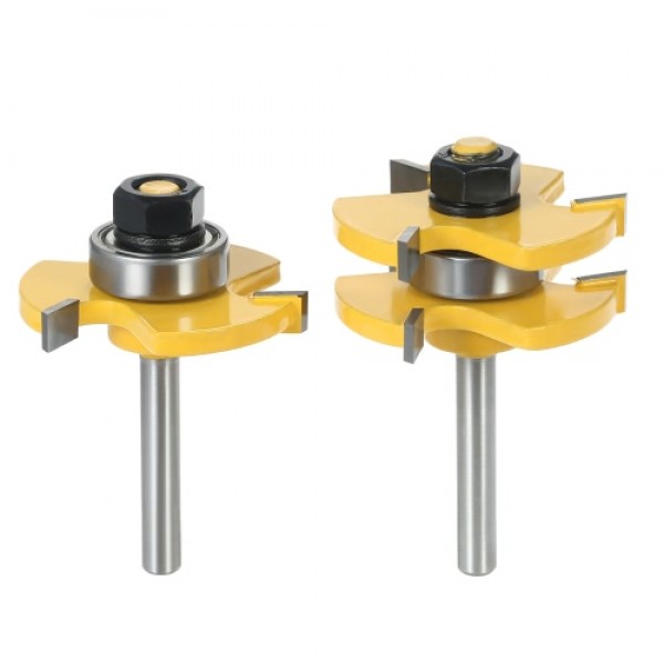 2PCS 3/4" Stock 1/4" Shank Tongue &amp; Groove Router Bit Set 3 Teeth T-shape Wood Milling Cutter For Woodworking Tools