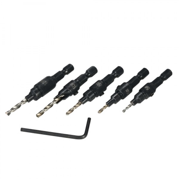 5pcs HSS Countersink Drill Cone Bit Set 1/4" Hex Shank Quick Change Taper Drill for Woodworking Screw Carpentry Reamer Chamfer M