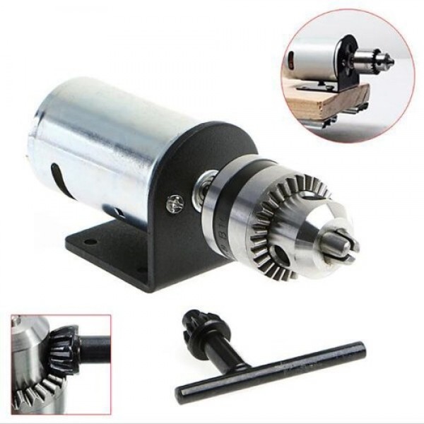 DC 12V-36V Lathe Press 555 Motor with Miniature Hand Drill Chuck and Mounting Bracket DIY Tool Set