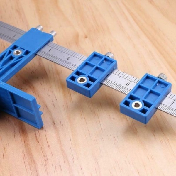 Woodworking Drilling Dowelling Hole Saw Adjustable Drill Locator Guide Tool (One side metric system + one side imperial units)