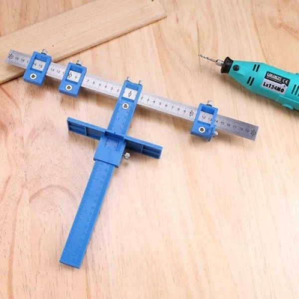 Woodworking Drilling Dowelling Hole Saw Adjustable Drill Locator Guide Tool (One side metric system + one side imperial units)