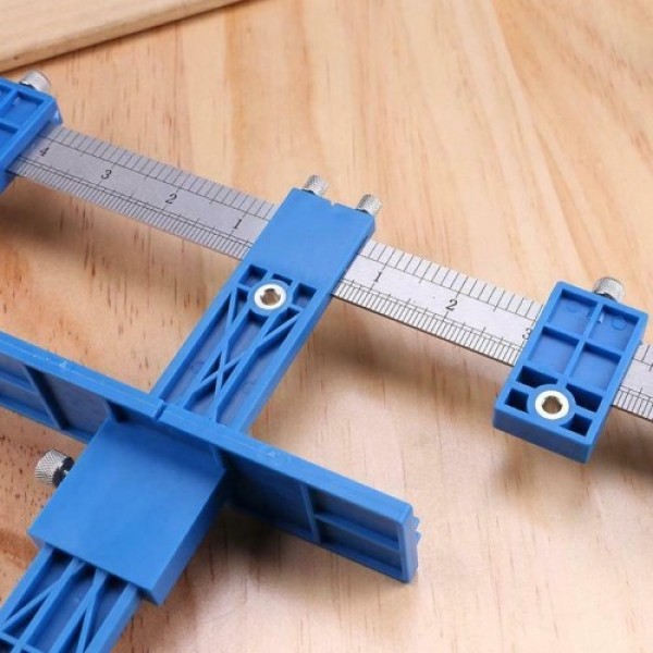 Woodworking Drilling Dowelling Hole Saw Adjustable Drill Locator Guide Tool (One side metric system + one side imperial units)