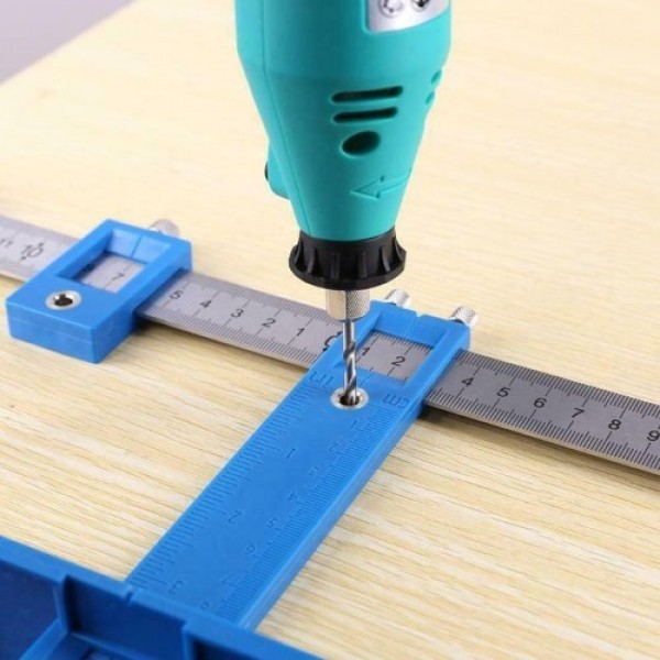 Woodworking Drilling Dowelling Hole Saw Adjustable Drill Locator Guide Tool (One side metric system + one side imperial units)