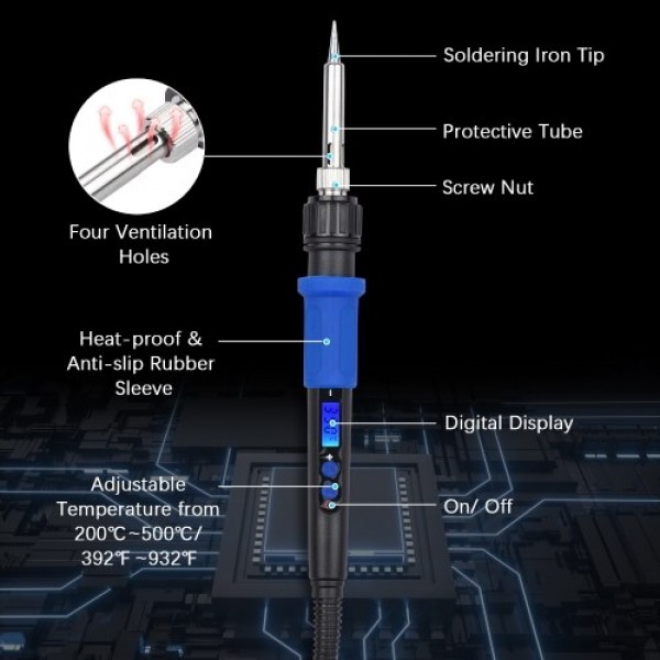 Soldering Iron Kit Adjustable Temperature Welding Tool 15 in 1 Soldering Kit with LCD Display 392-932℉ Temperature Control Solde