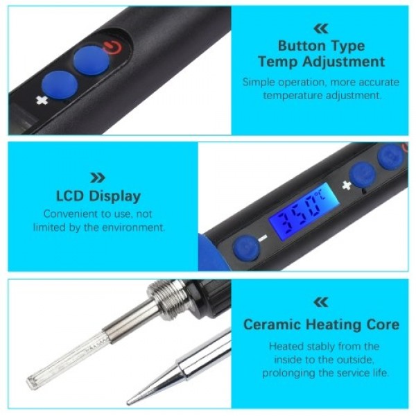 Soldering Iron Kit Adjustable Temperature Welding Tool 15 in 1 Soldering Kit with LCD Display 392-932℉ Temperature Control Solde