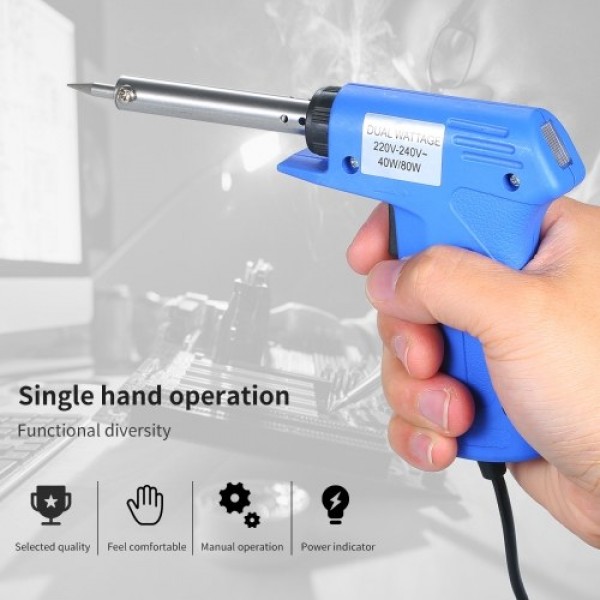 Double Power Electric Soldering Iron Gun type Electric Soldering Iron Power Adjustable Soldering Iron Gun Blue 40W/80W Adjustabl