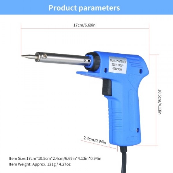 Double Power Electric Soldering Iron Gun type Electric Soldering Iron Power Adjustable Soldering Iron Gun Blue 40W/80W Adjustabl