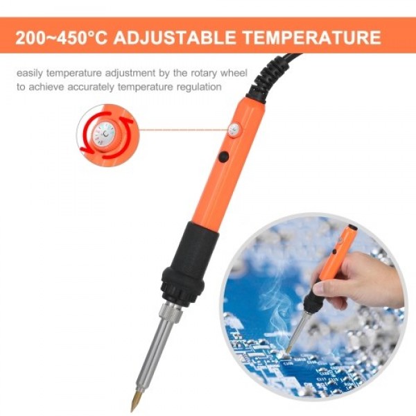Electric Soldering Iron Kit Welding Iron Adjustable Temperature 200~450°C with 3pcs Solder Iron Tips Portable Zipper Carry Bag