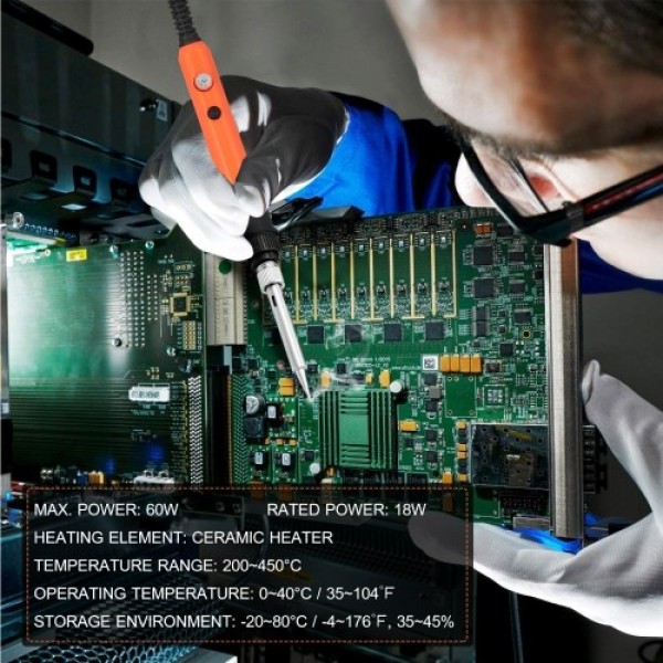 Electric Soldering Iron Kit Welding Iron Adjustable Temperature 200~450°C with 3pcs Solder Iron Tips Portable Zipper Carry Bag