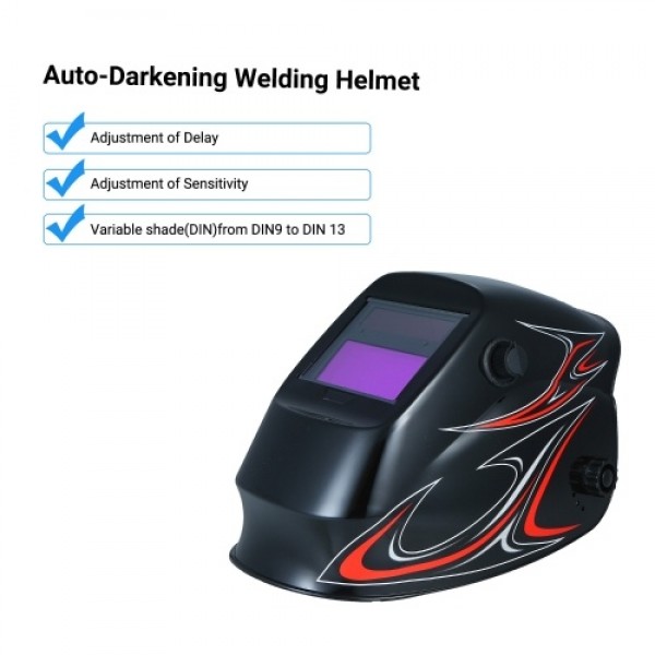 Welding Helmet Solar Powered Auto Darkening Protective Helmet Shield with Variable Shade from DIN9 to DIN13 Suitable for ARC TIG