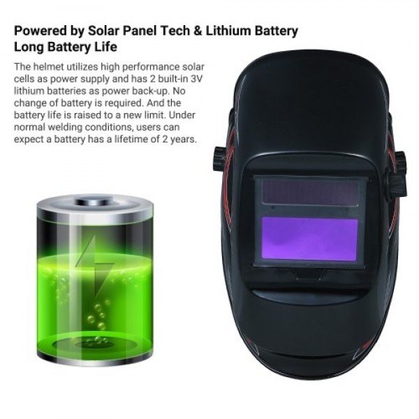 Welding Helmet Solar Powered Auto Darkening Protective Helmet Shield with Variable Shade from DIN9 to DIN13 Suitable for ARC TIG