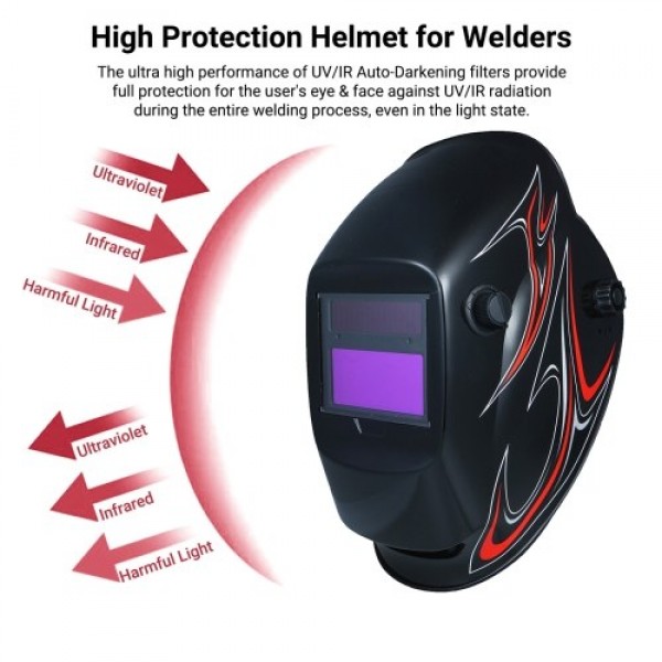 Welding Helmet Solar Powered Auto Darkening Protective Helmet Shield with Variable Shade from DIN9 to DIN13 Suitable for ARC TIG