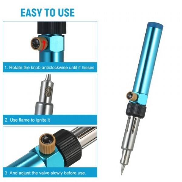 Portable Gas Soldering Iron Butane Soldering Iron Welding Torch Tool with Adjustable Flame 2370℉ High Temp for Electronics Wood 