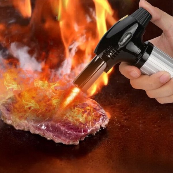 Metal Refillable Blow Torch Home Use Kitchen Portable Flames Adjustable Torch-Lighter Fire Maker with Safety Lock for Cooking/BBQ