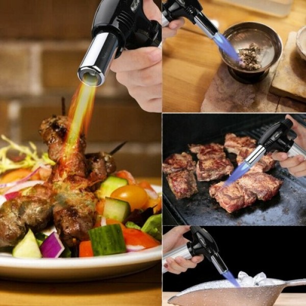 Metal Refillable Blow Torch Home Use Kitchen Portable Flames Adjustable Torch-Lighter Fire Maker with Safety Lock for Cooking/BBQ