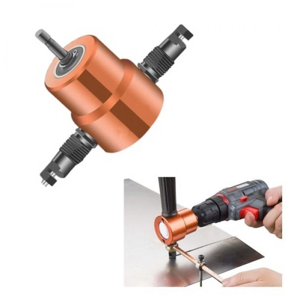 Double Tip Sheet Metal Cutting Nibbler Metal Saw Cutter 360 Degree Adjustable Drill Attachment with Punch Cutting Tools