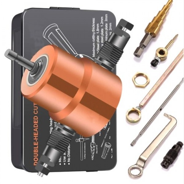 Double Tip Sheet Metal Cutting Nibbler Metal Saw Cutter 360 Degree Adjustable Drill Attachment with Punch Cutting Tools