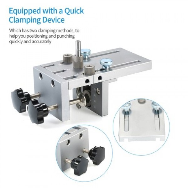 3-in-1 Punch Positioner with Clamp Punching Locator Hole Drill Punch Positioner Guide Locator Jig Dowelling Jig for Furniture Fa
