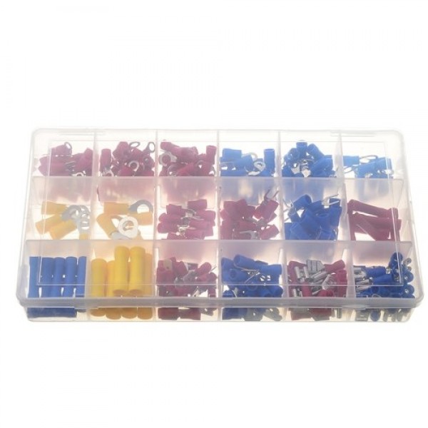 300Pcs Assorted Insulated Electrical Wire Terminals Crimp Connectors Spade Set Kit Assortment Box Design Portable