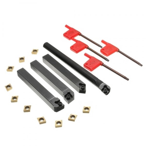 4PCS Lathe Turning Tool Holder + CCMT09T304 Carbide Inserts + T15 Wrench