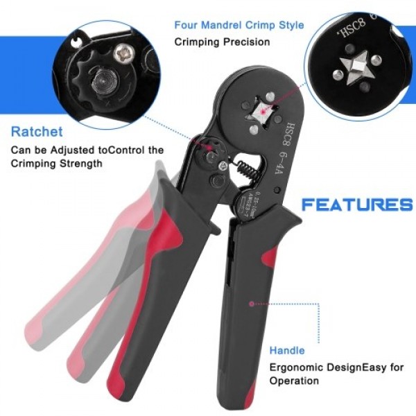 HSC8 6-4 0.25-10m㎡ AWG23-7 Ferrule Crimping Tool Kit High Hardness Crimper Plier with 1200pcs Wire Ferrules Crimp Ends Terminal