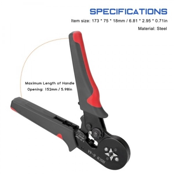 HSC8 6-4 0.25-10m㎡ AWG23-7 Ferrule Crimping Tool Kit High Hardness Crimper Plier with 1200pcs Wire Ferrules Crimp Ends Terminal