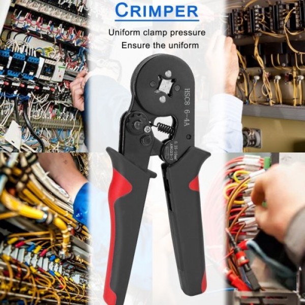 HSC8 6-4 0.25-10m㎡ AWG23-7 Ferrule Crimping Tool Kit High Hardness Crimper Plier with 1200pcs Wire Ferrules Crimp Ends Terminal