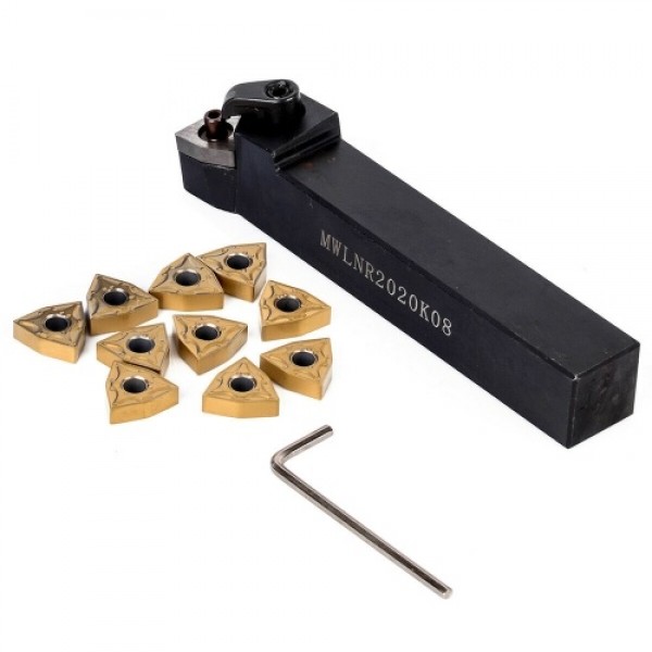MWLNR2020K08 Holder + 10Pcs WNMG080404 Carbide Inserts + Wrench for Lathe Turning