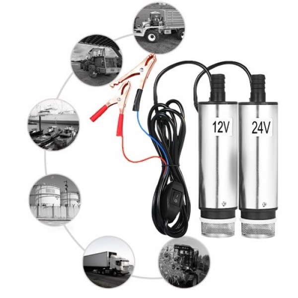 DC 12V/24V Submersible Pump for Pumping Diesel Oil Water 51mm Water Oil Diesel Fuel Transfer Pump Refueling with Fliter Screen