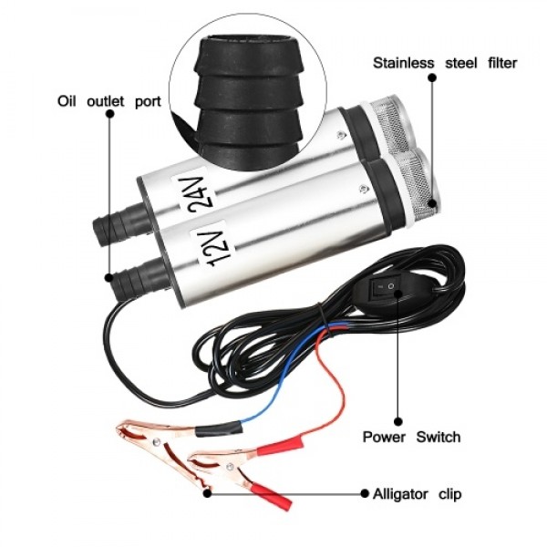DC 12V/24V Submersible Pump for Pumping Diesel Oil Water 51mm Water Oil Diesel Fuel Transfer Pump Refueling with Fliter Screen