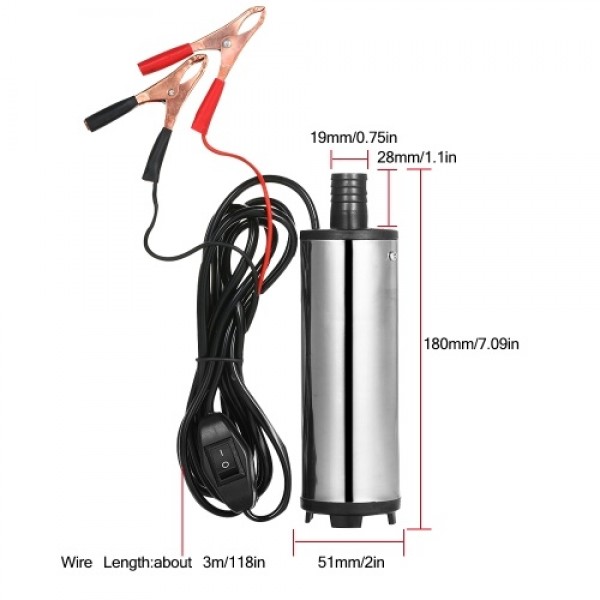 DC 12V/24V Submersible Pump for Pumping Diesel Oil Water 51mm Water Oil Diesel Fuel Transfer Pump Refueling