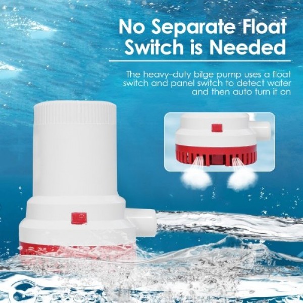 2000 GPH High Capacity Bilge Pump 12V DC Submersible Water Pump Yacht RV Boat Marine Pump with 1-1/8 Inches Outlet (29mm)