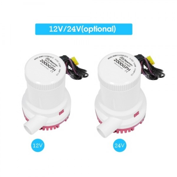 2000 GPH High Capacity Bilge Pump 12V DC Submersible Water Pump Yacht RV Boat Marine Pump with 1-1/8 Inches Outlet (29mm)