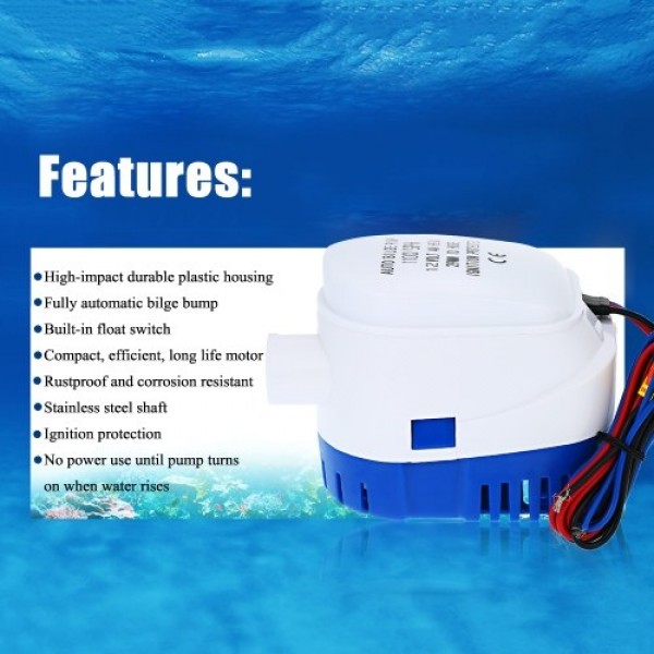 12V 1100GPH  Automatic Submersible Boat Bilge Water Pump 12v 1100gph Auto Bilge Pump with Float Switch