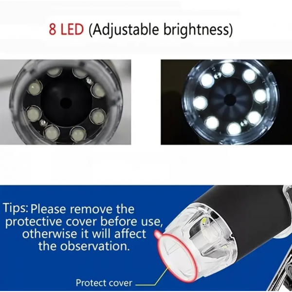 1pc 1600X Digital Microscope Camera With 8PCS LED For Aesthetic Medicine Research 3in1 USB Type-C Electronic Microscope For Circuit Maintenance Textile Jewelry Antique Identification X4D