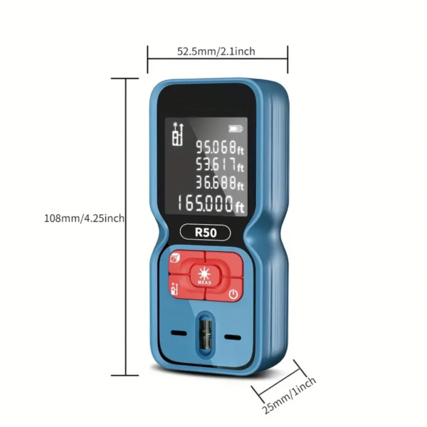 165FT Laser Distance Meter Digital Laser Range Finder Distance Rangefinder M/in/Ft Switching Pythagorean Mode, Measure Distance, Area, Volume Portable Digital Measuring Tool
